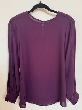 Women's Long-Sleeve Pleated Shoulder Blouse - Plum